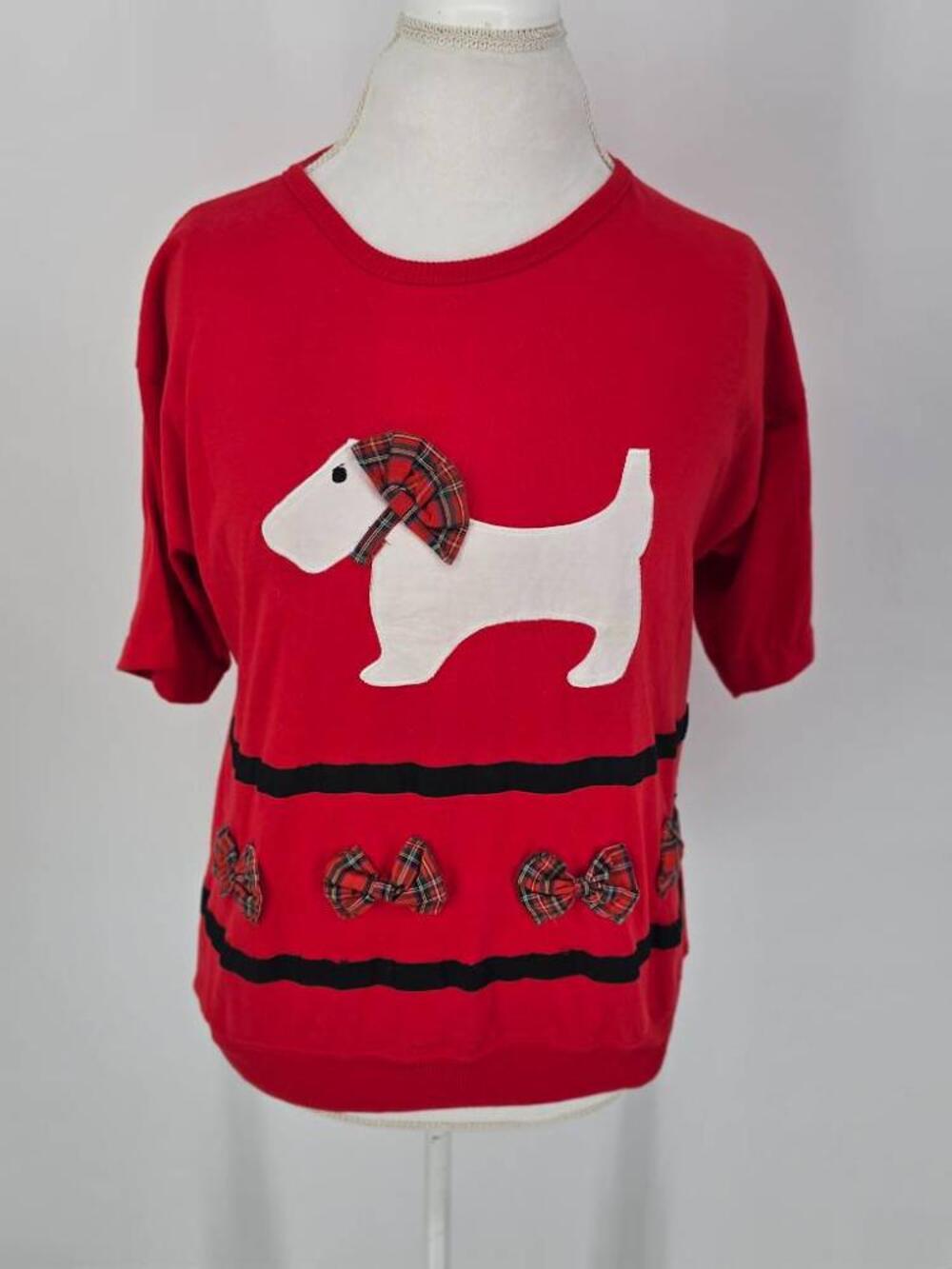 Vintage Spice Of Life Womens M Scottie Dog Sweatshirt Red Plaid Bows 80s NWT